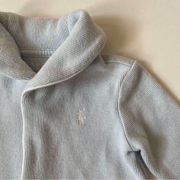 Ralph Lauren Childrenswear Unisex French Rib Shawl Light Blue Coverall - 6M - Picture 3 of 11